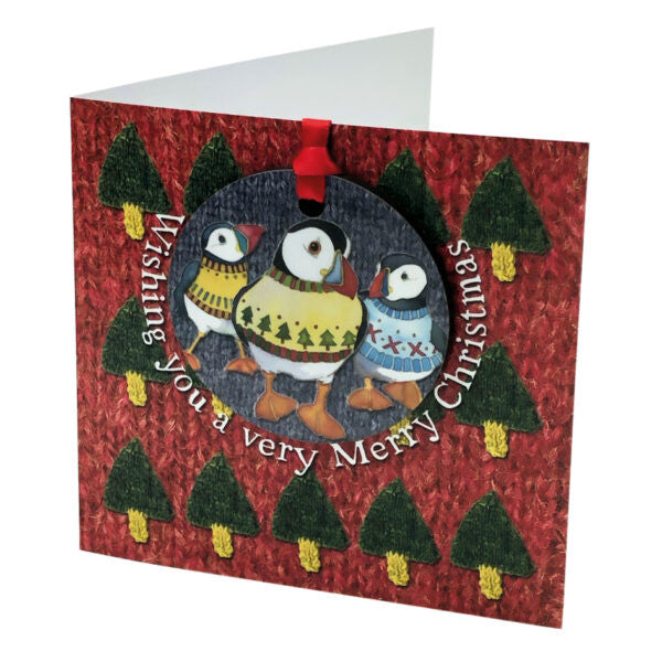 Woolly Puffin Melamine Bauble Card.