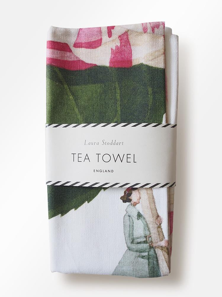 In Bloom Camellia Linen Tea Towel by Laura Stoddart