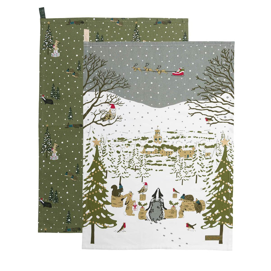 Sophie Allport Set of 2 Festive Forest Tea Towels.