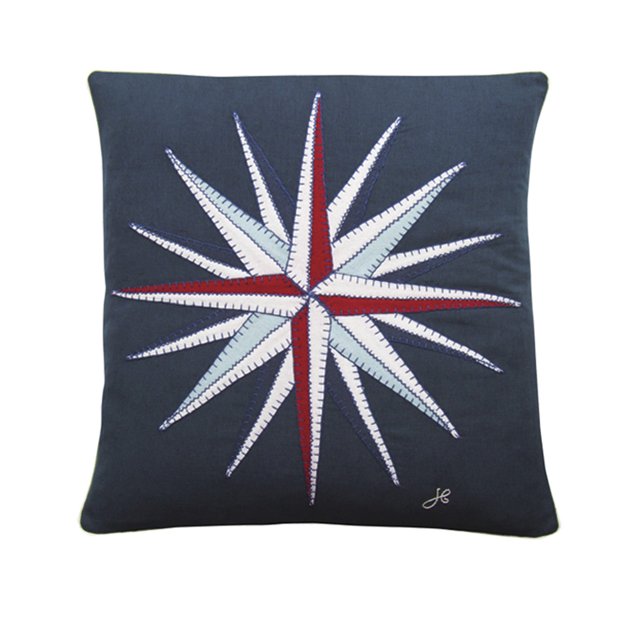 Jan Constantine compass hand-embroidered cushion.