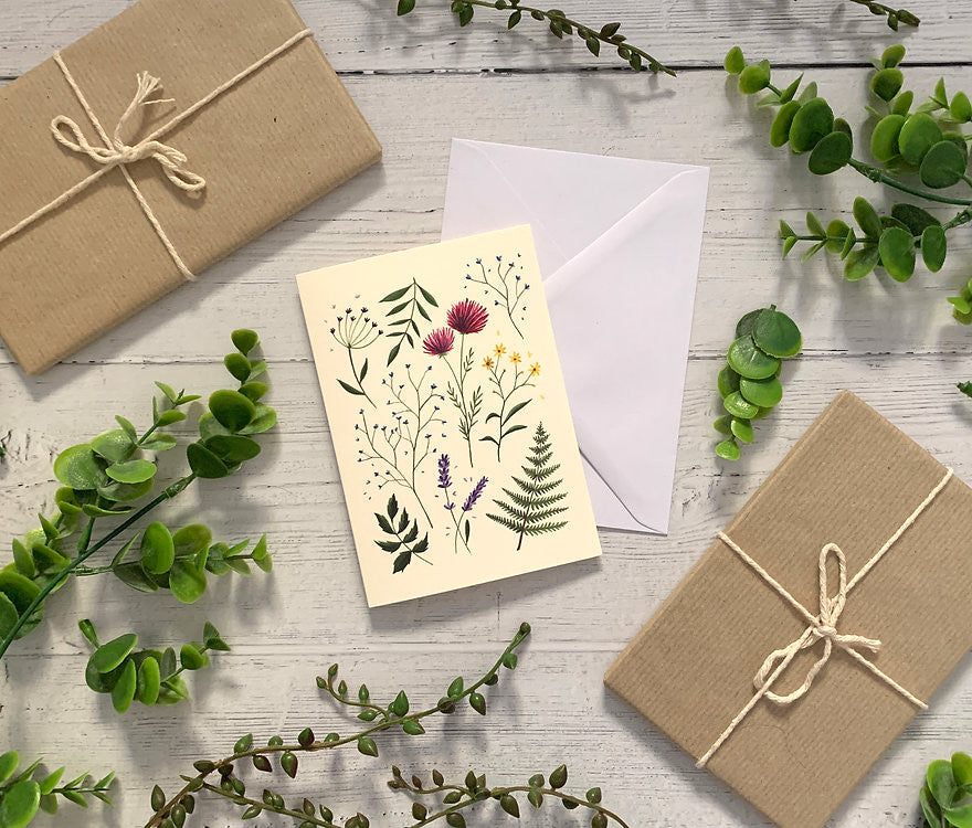 Pressed Wildflowers Greeting card by Becky Amelia.