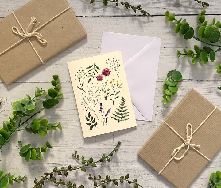 Pressed Wildflowers Greeting card by Becky Amelia.
