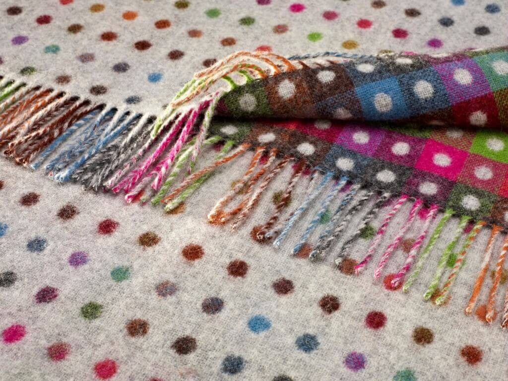 Rainbow Spot Gray Lambswool Throw by Bronte Moon.