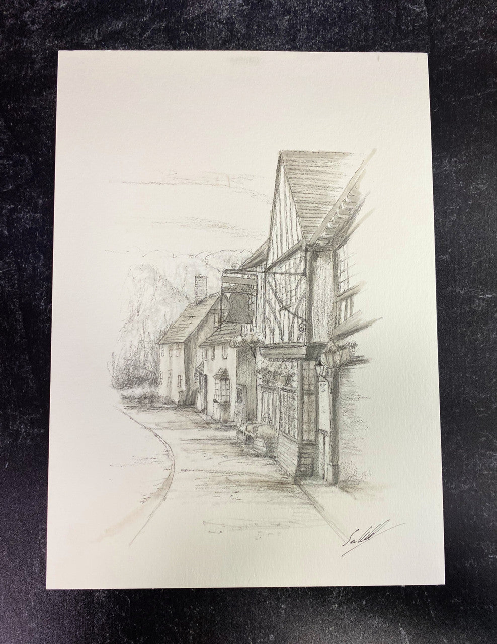 The Bell Inn Print by British Artist Sean Webb - Black & White