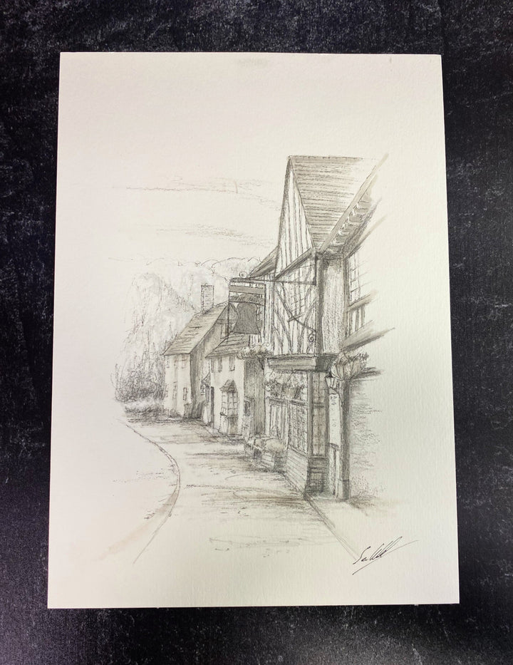 The Bell Inn Print by British Artist Sean Webb - Black & White
