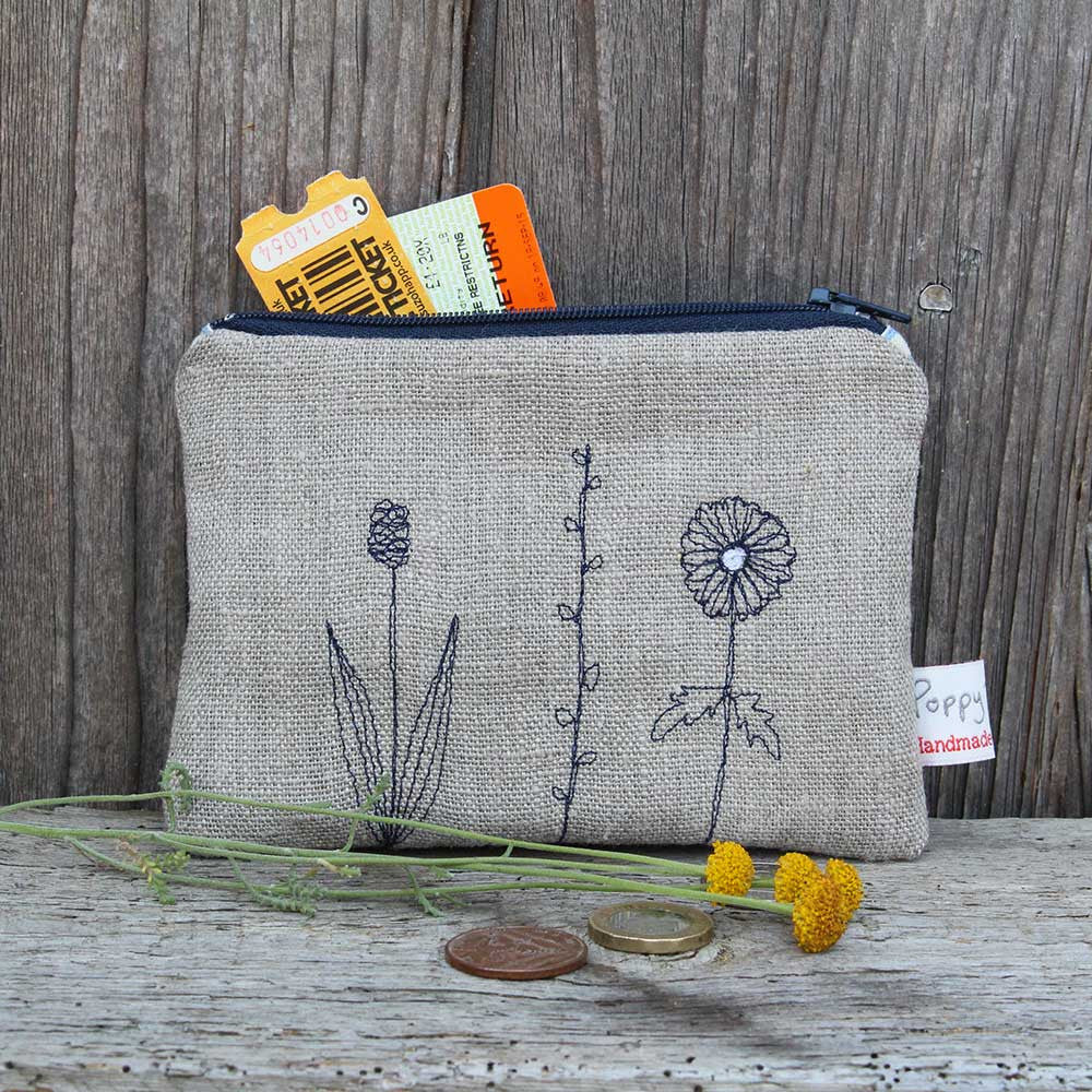 Wild Grasses Embroidered Flat Purse by Poppy Treffry