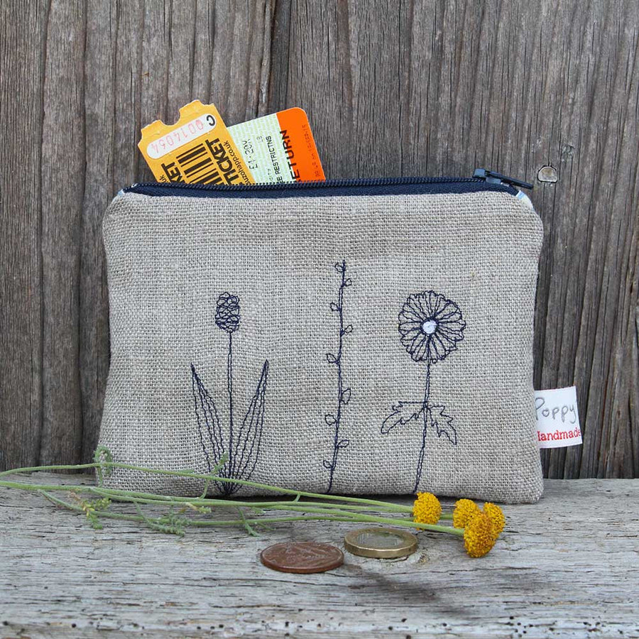 Wild Grasses Embroidered Flat Purse by Poppy Treffry