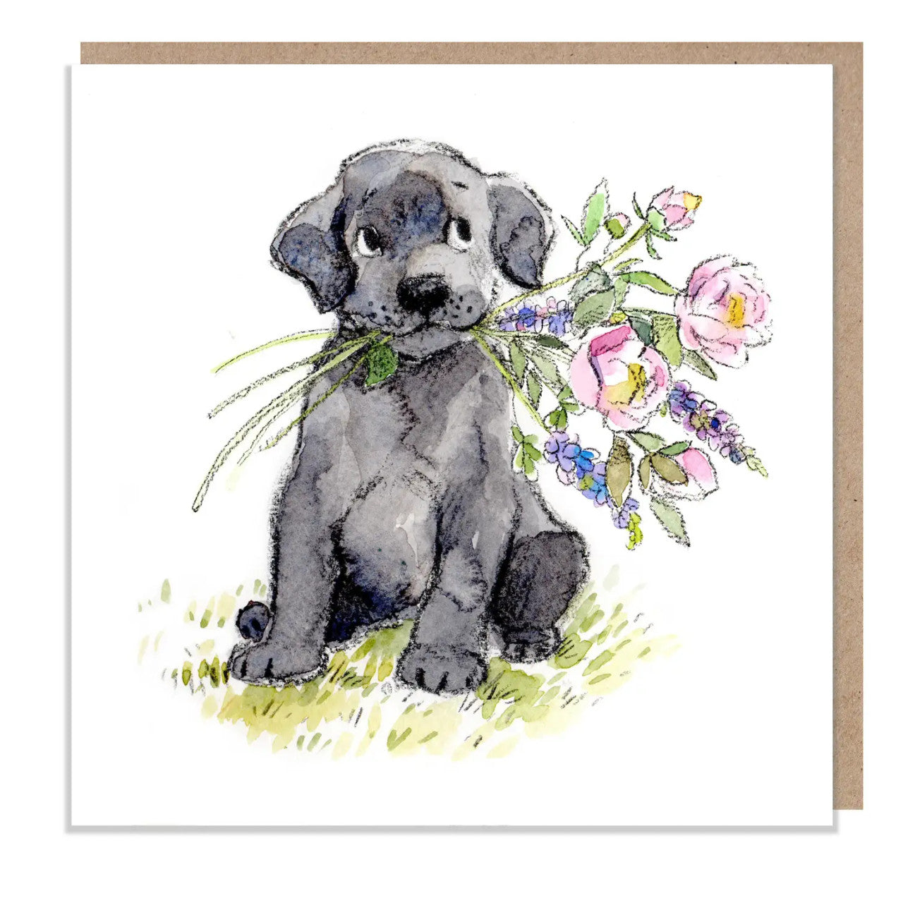 Black Labrador with Flowers Greetings Card by Paper Shed Design Card by Paper Shed Design
