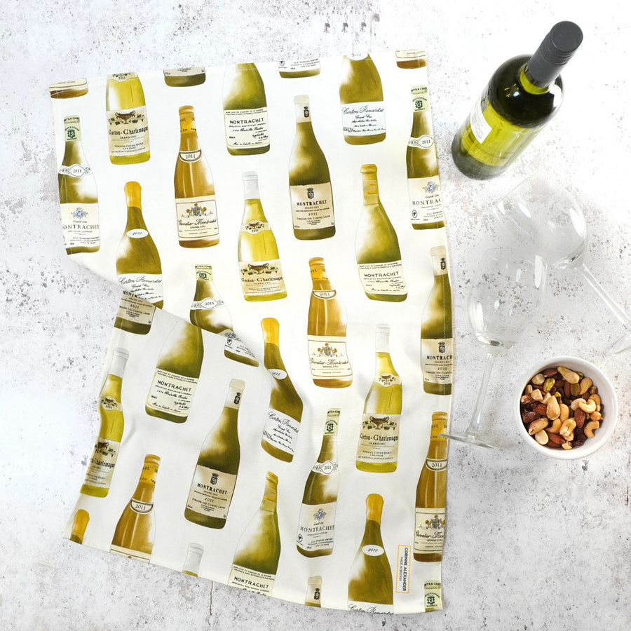 White Burgundy Cotton Tea Towel by Corinne Alexander.