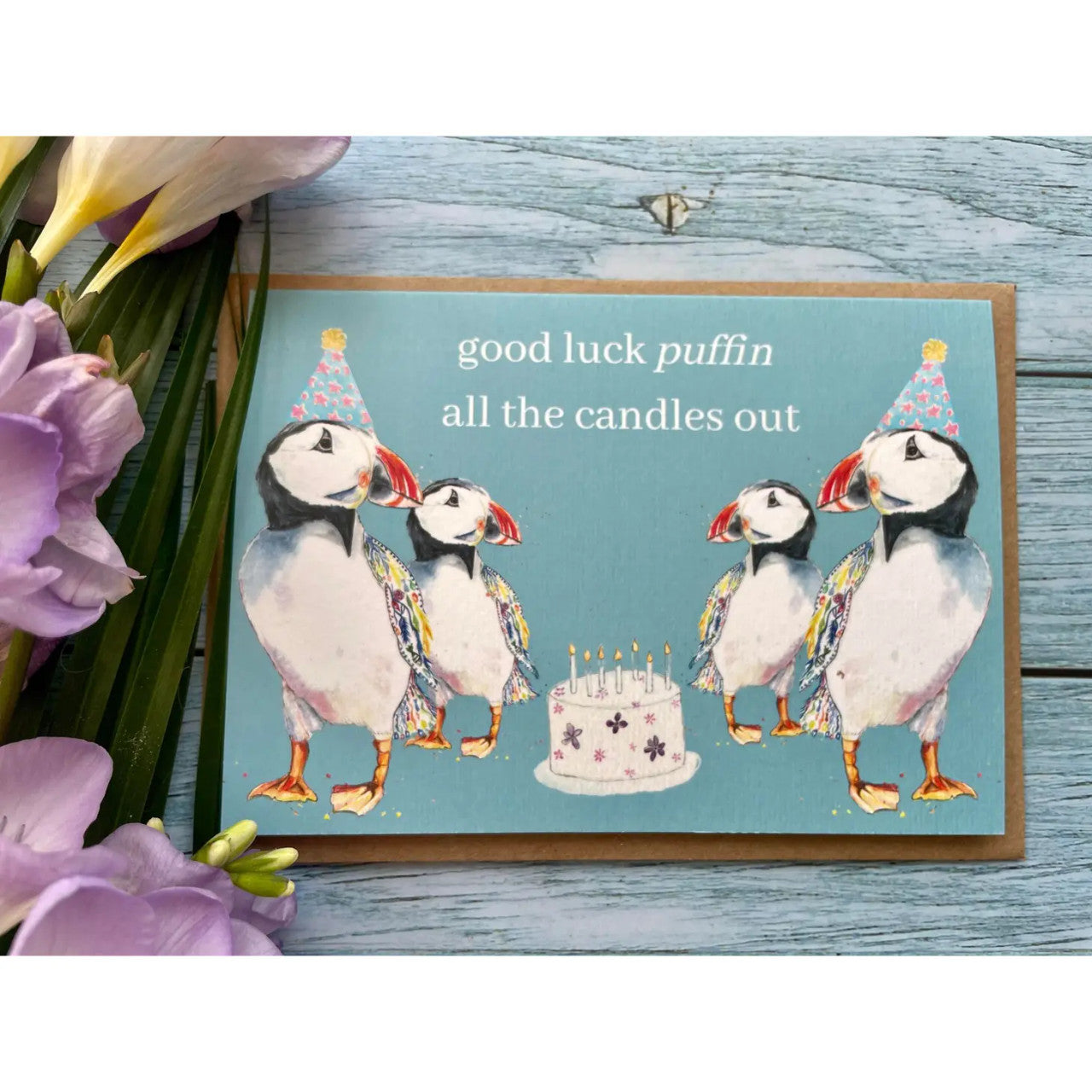 Good Luck Puffin All the Candles Out Eco-card