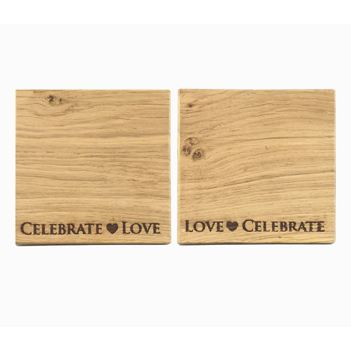 Love & Celebrate Oak Coasters by Scottish Made.