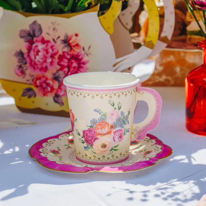 Vintage Paper Teacups and Saucers Set - 12 pack 