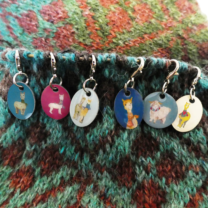 Alpaca & Friends Set of 6 Stitch Crochet Markers in a Pocket Tin from Emma Ball.