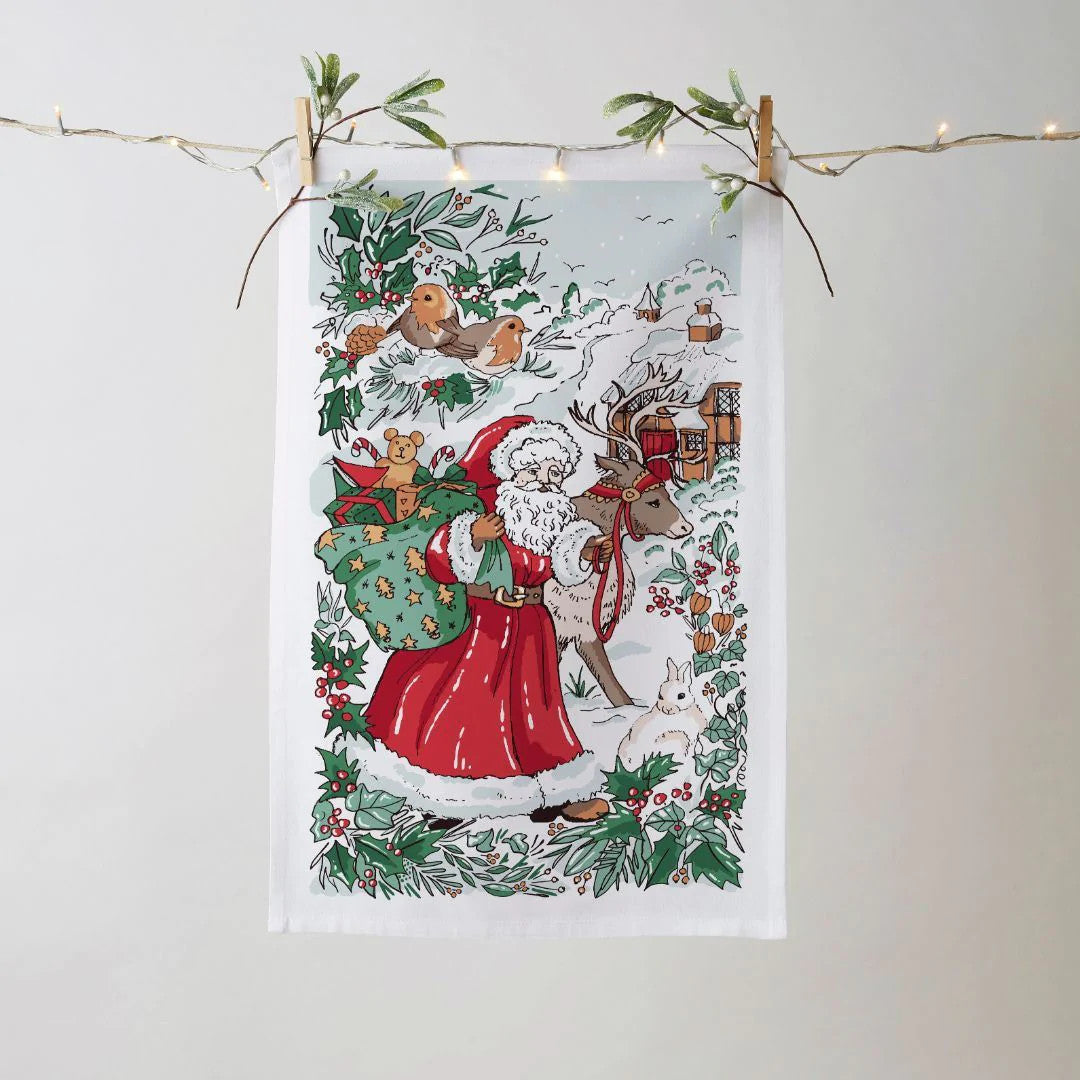 Santa Scene Recycled Cotton Tea Towel.