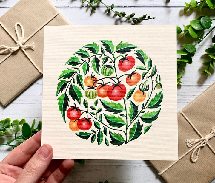 Tomato Plant Greeting card by Becky Amelia.
