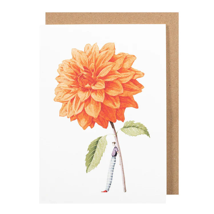 Orange Dahlia Blank Greetings Card by Laura Stoddart