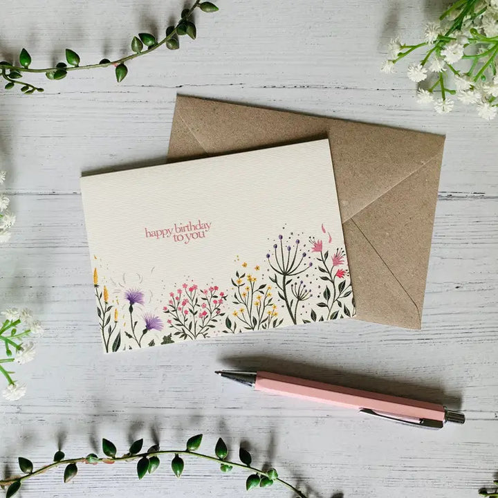 Birthday Wishes Meadow Greeting Card by Becky Amelia