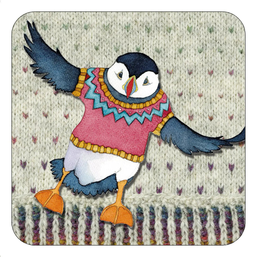 Flying Woolly Puffin Coaster by Emma Ball.